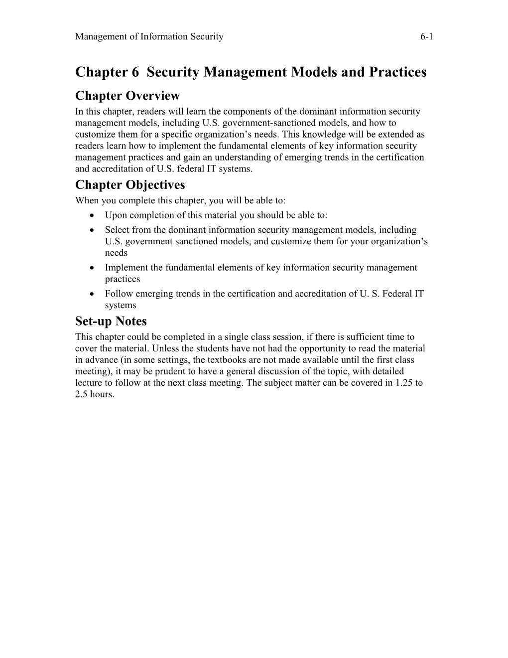 Chapter 6 Security Management Models and Practices