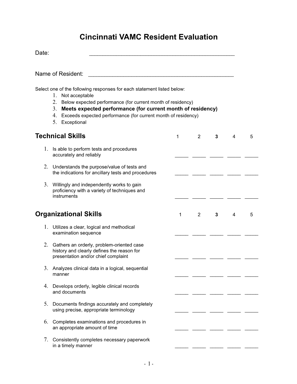 The Ohio State University, College of Optometry Evaluation Form