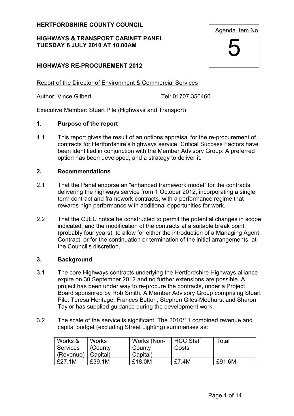 The Development of the Next Generation of Highways Contracts for Hertfordshire County Council