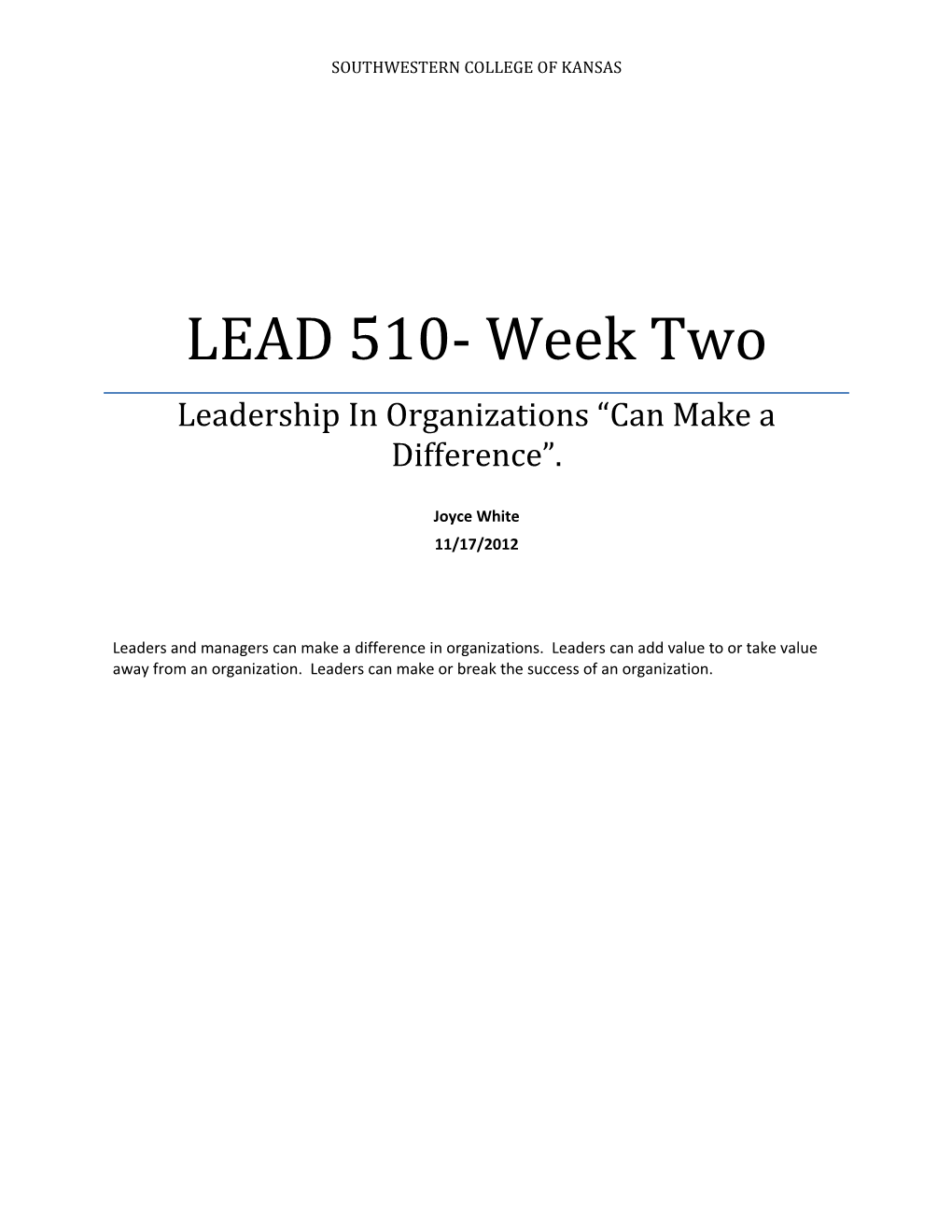 LEAD 510- Week Two