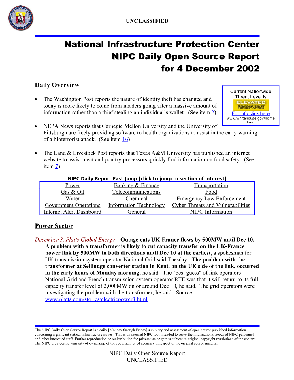 NIPC Daily Report