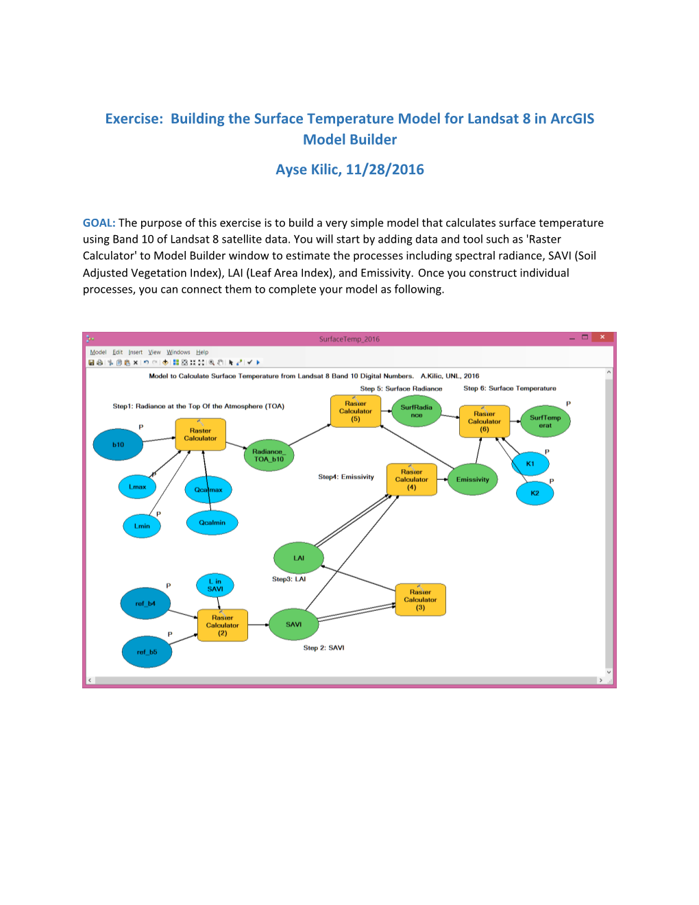 Exercise: Building the Surface Temperature Model for Landsat 8 in Arcgis Model Builder