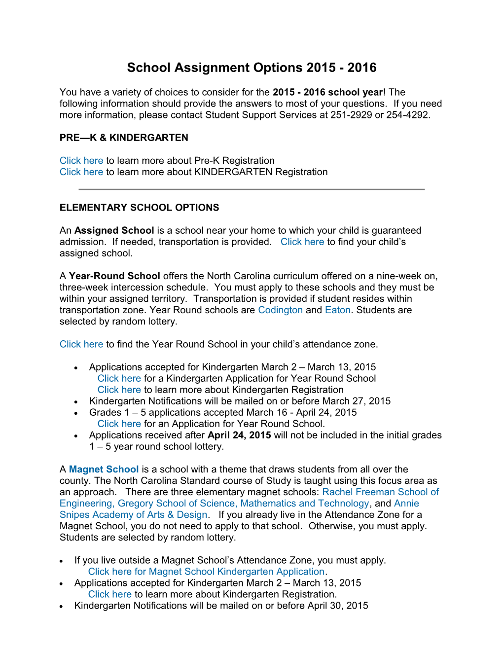 School Assignment Options 2015 - 2016