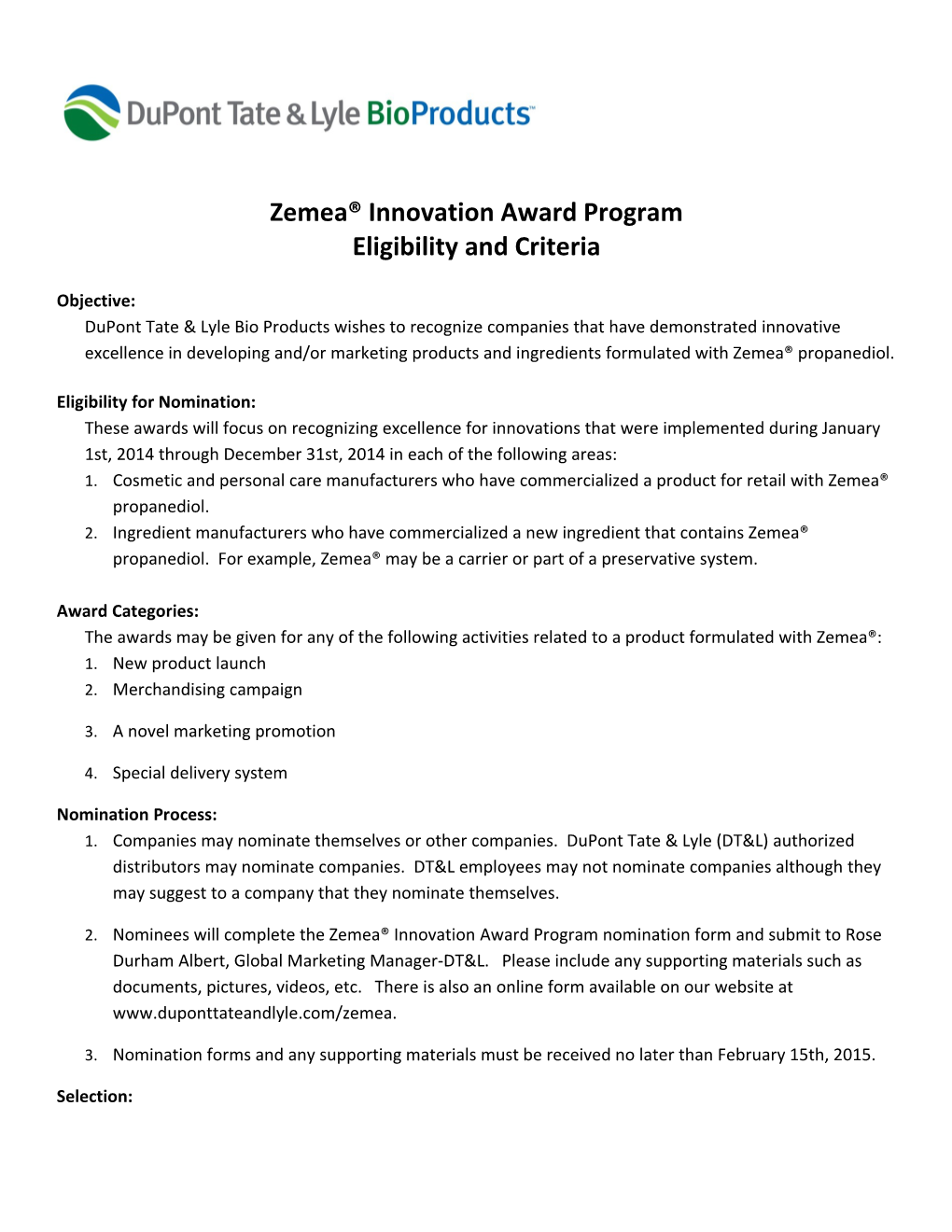 Zemea Innovation Award Program