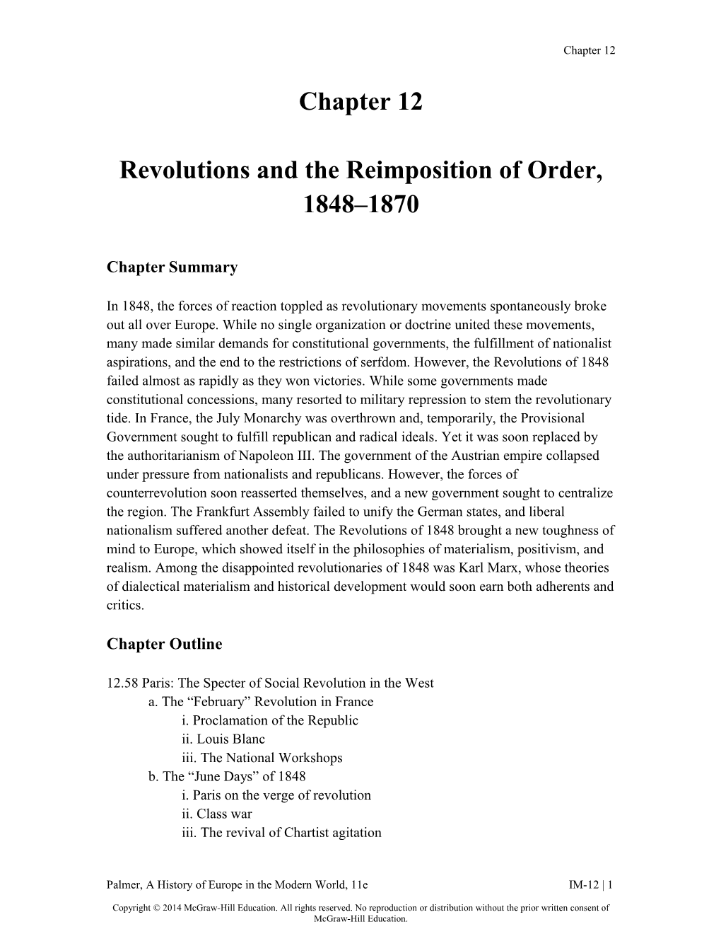 Revolutions and the Reimposition of Order, 1848 1870