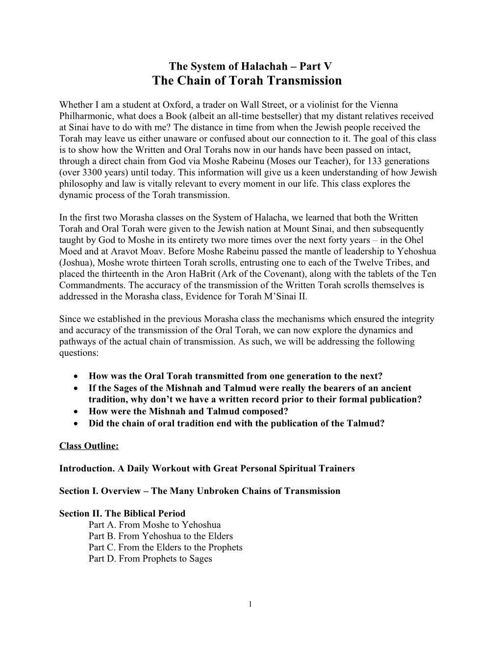 System of Halachah V: the Chain of Transmission of the Torah