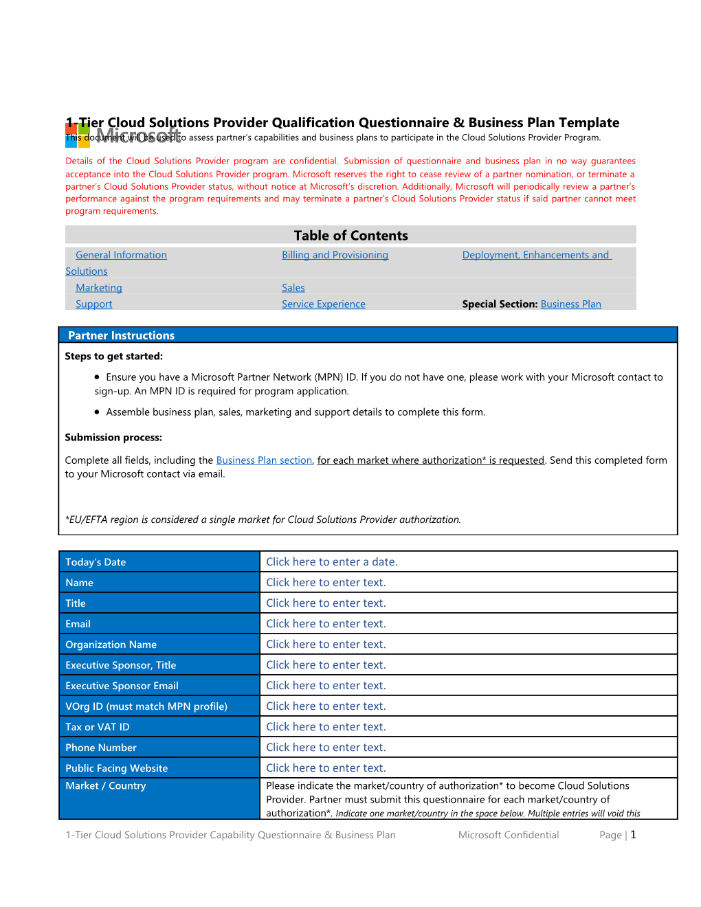 1-Tier Cloud Solutions Providerqualification Questionnaire & Business Plan Template