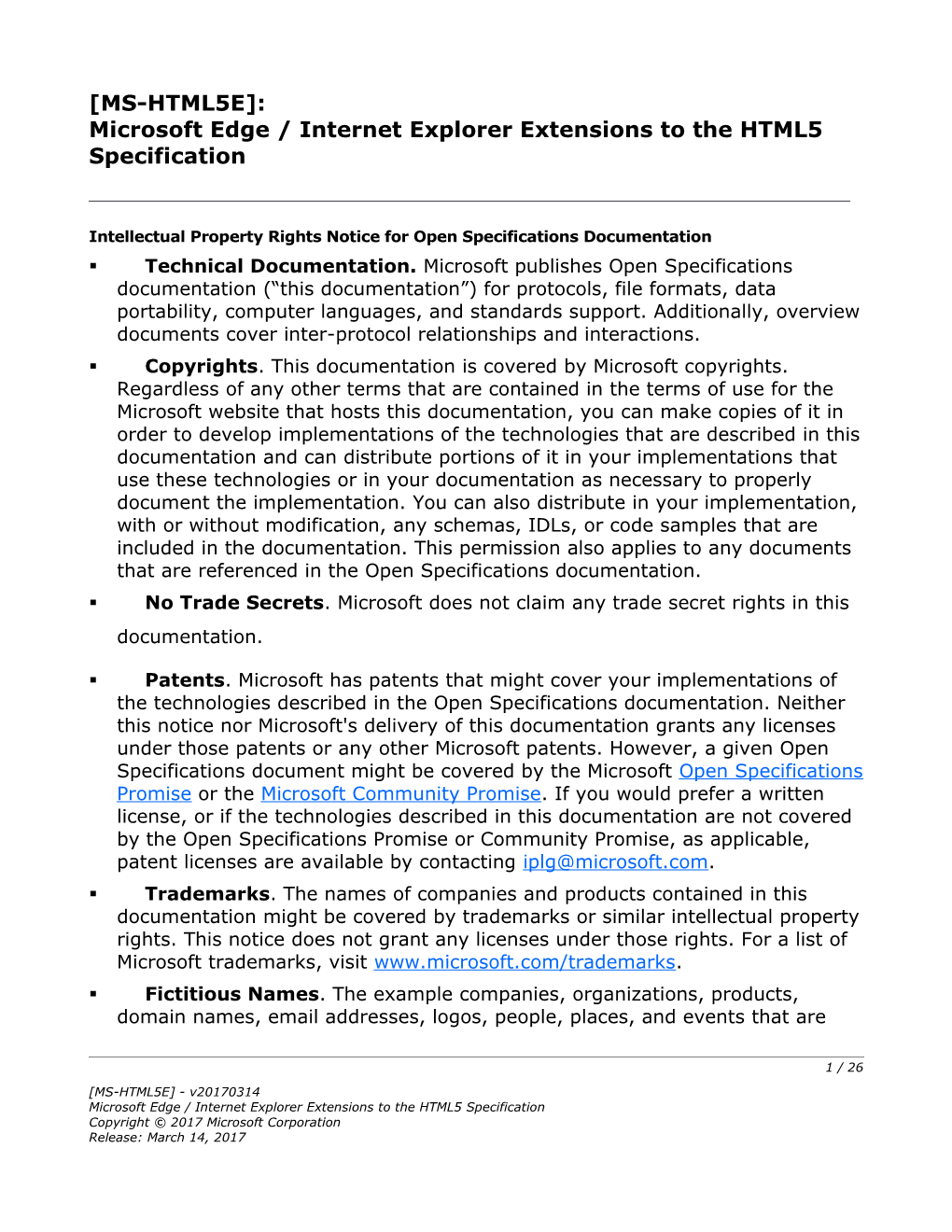 Microsoft Edge / Internet Explorer Extensions to the HTML5 Specification