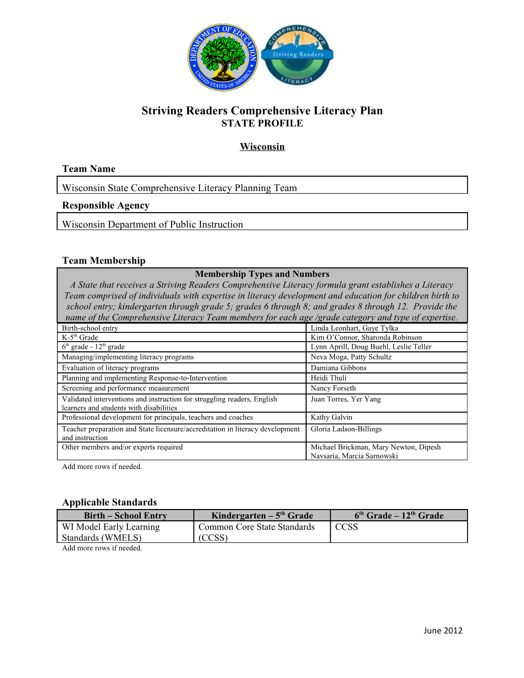 Wisconsin State Striving Reading Comprehensive Literac Plan (MS Word)