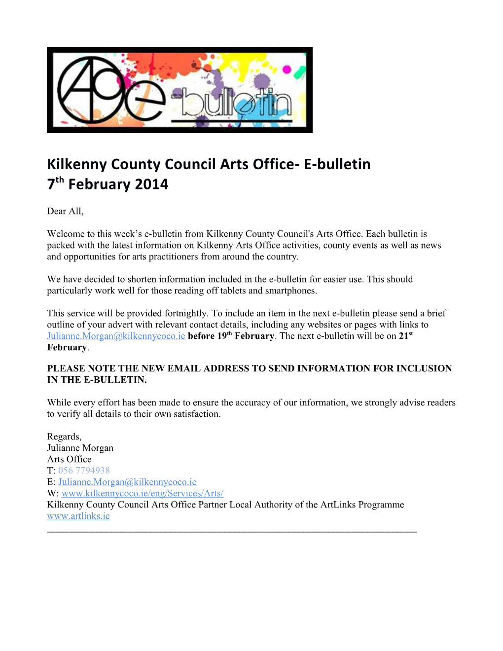 Kilkenny County Council Arts Office- E-Bulletin