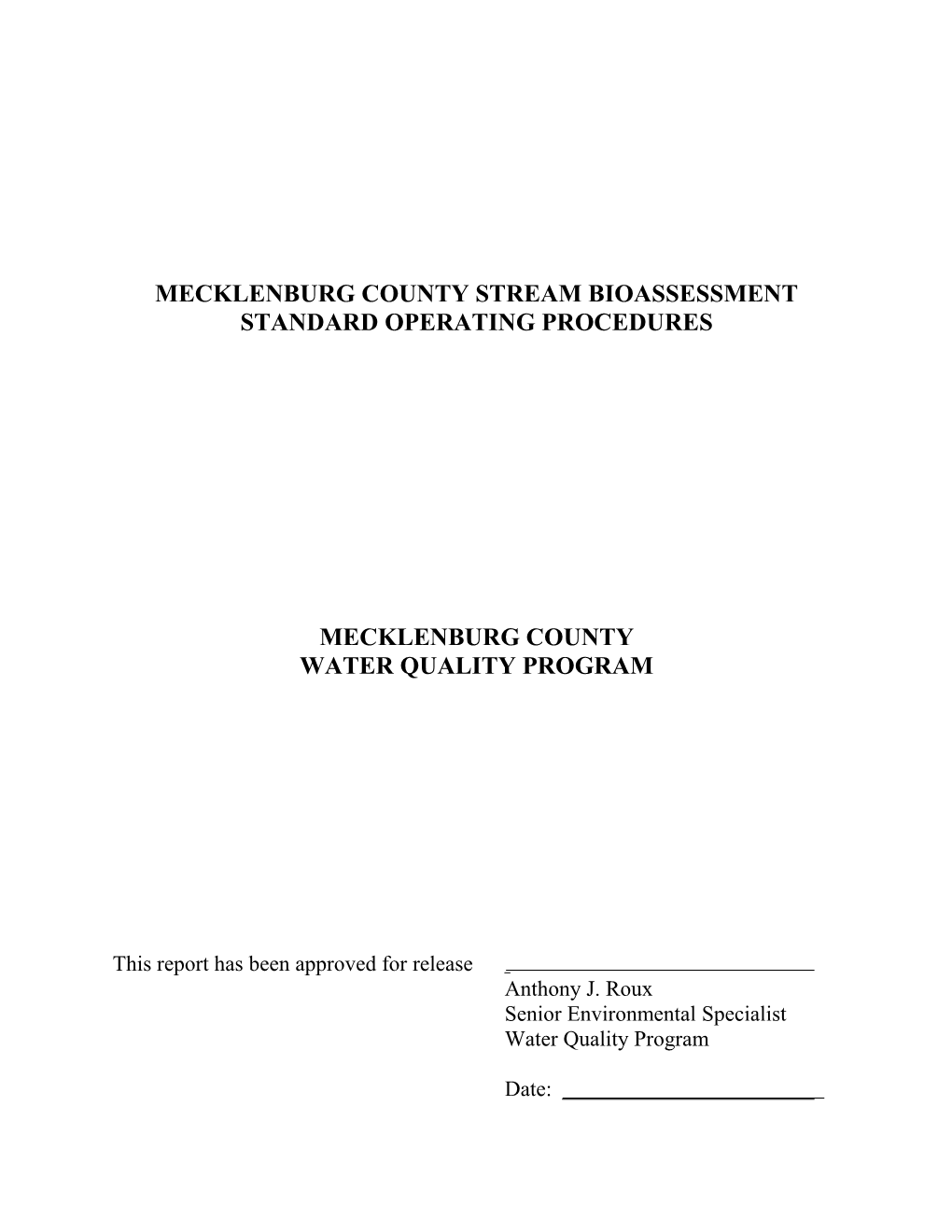 Mecklenburg County Stream Bioassessment Operating Procedures