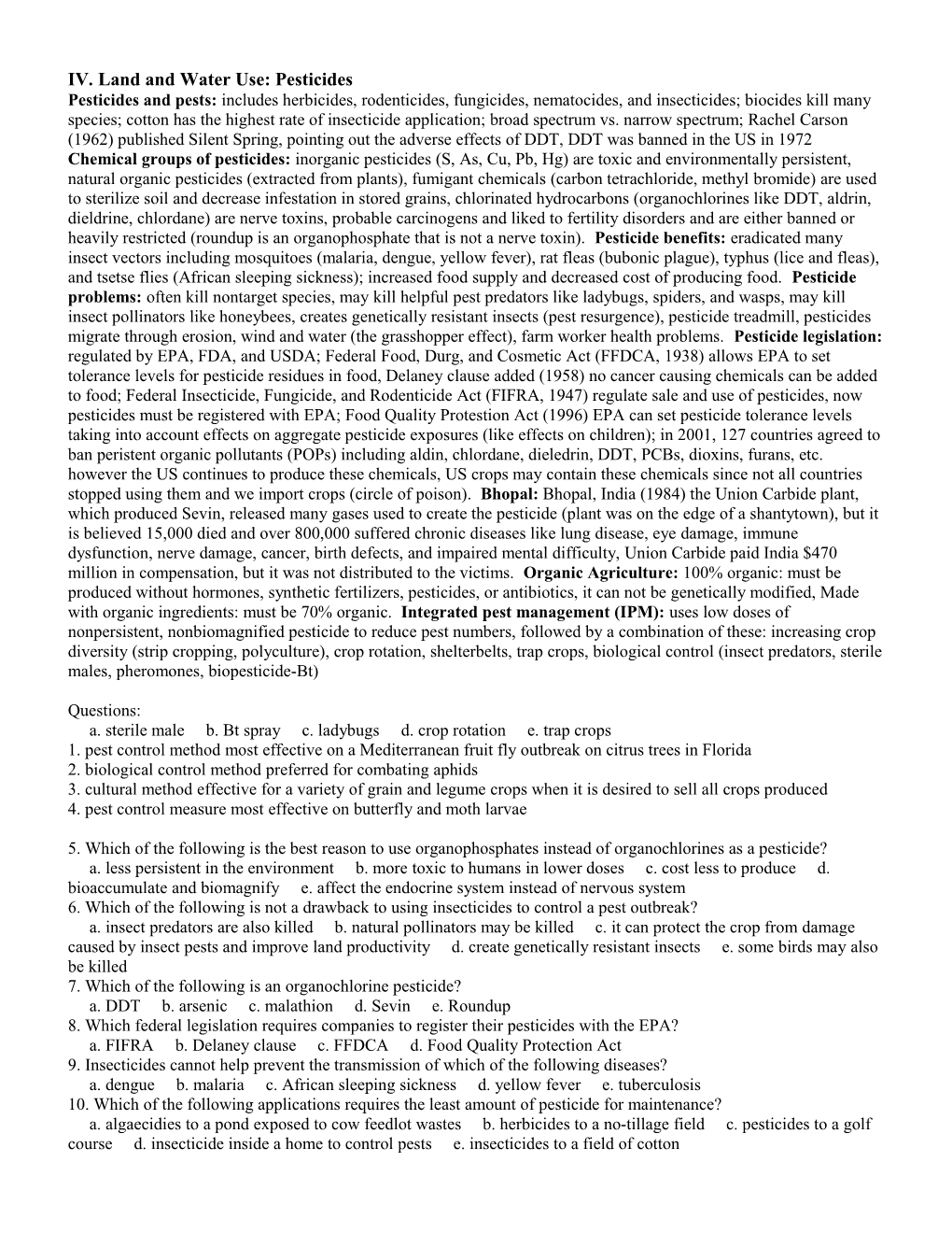 IV. Land and Water Use: Pesticides