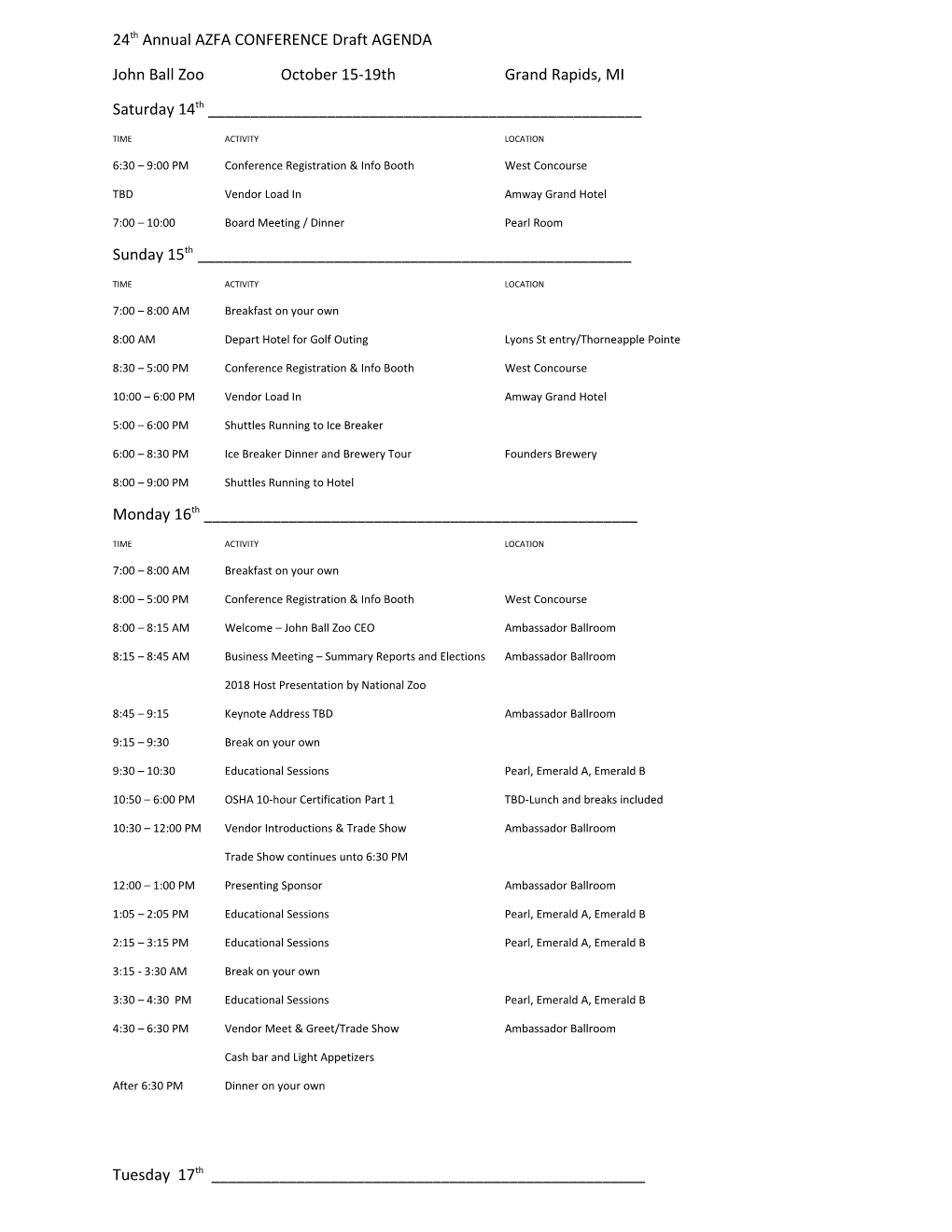 24Th Annual AZFA CONFERENCE Draft AGENDA