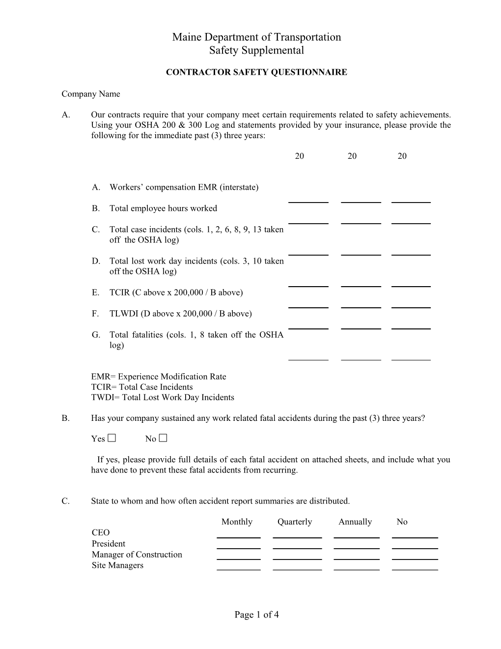 Contractor Safety Questionnaire