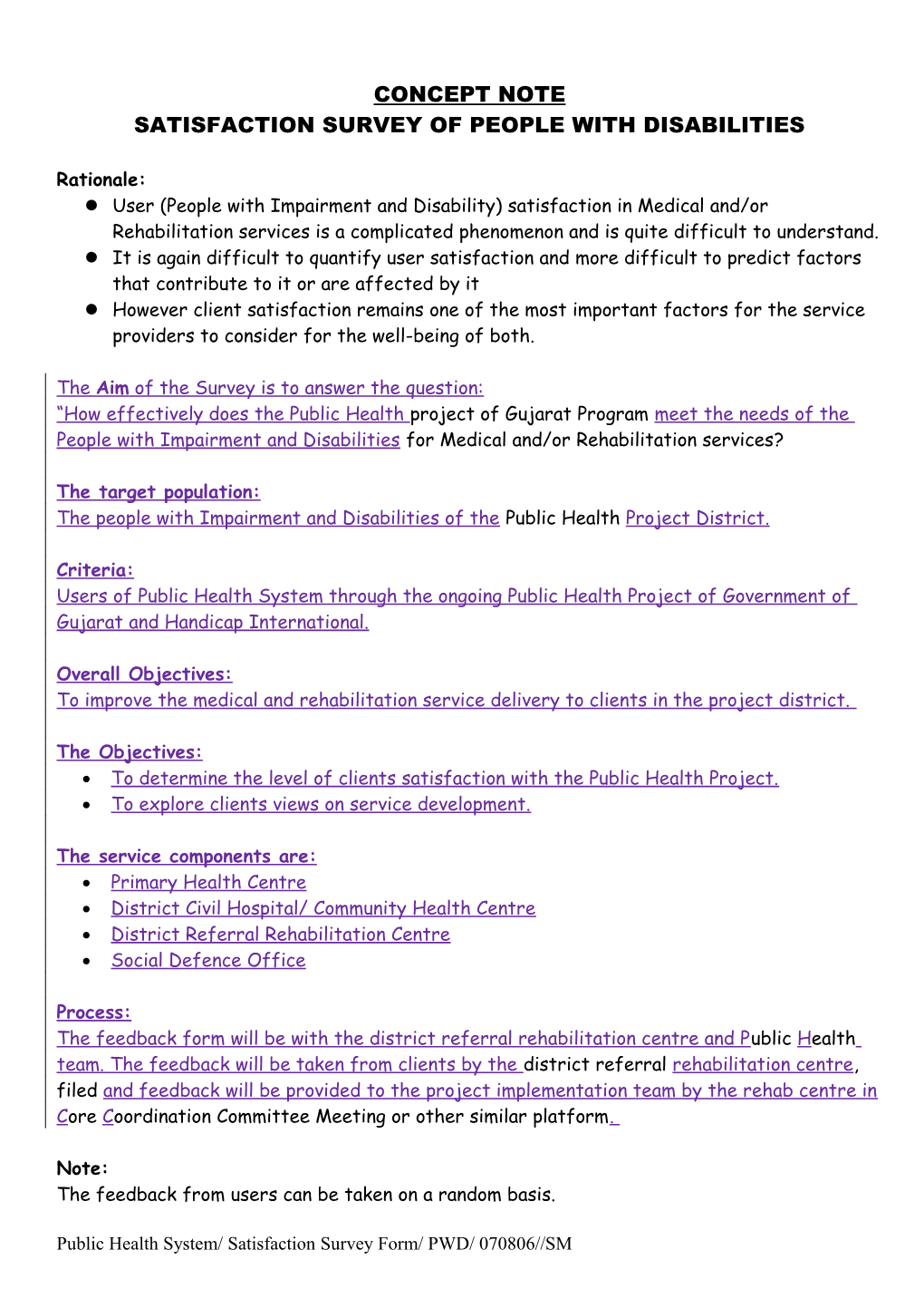 Satisfaction Survey Form - Pwds