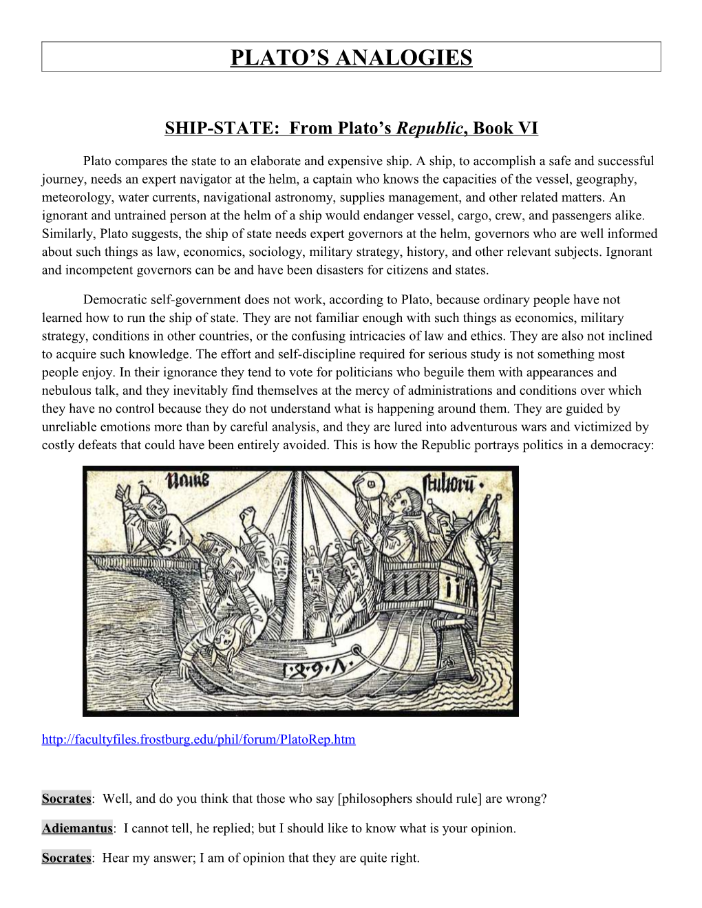 SHIP-STATE: from Plato S Republic, Book VI