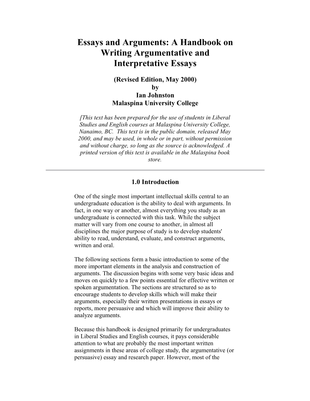 Essays and Arguments, Section Two