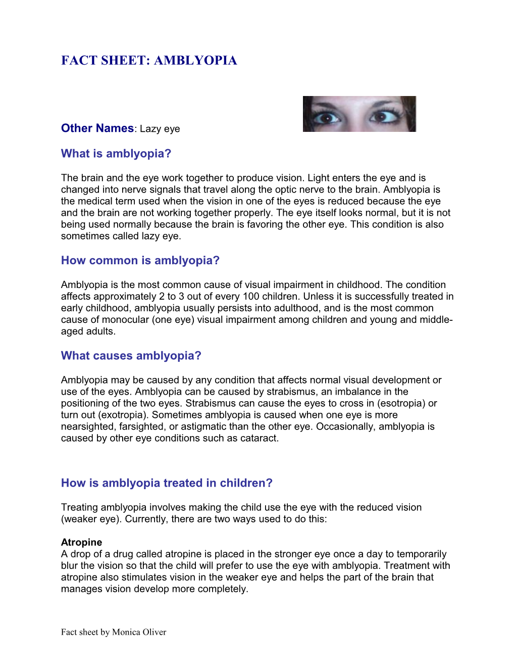 Fact Sheet: Amblyopia