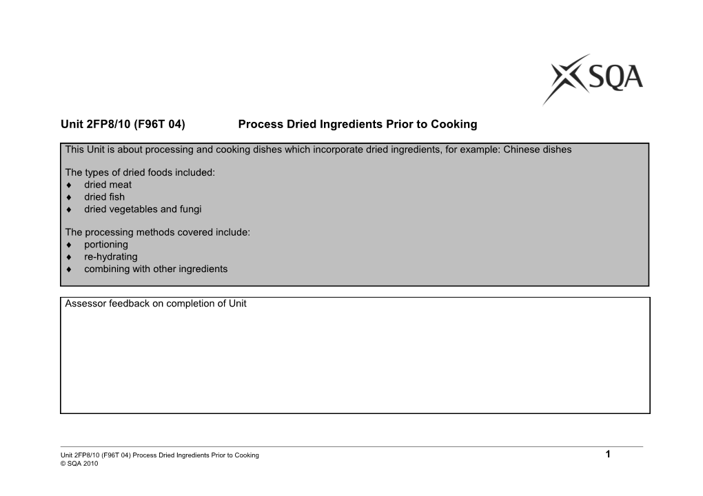 Unit 2FP8/10 (F96T 04)Process Dried Ingredients Prior to Cooking
