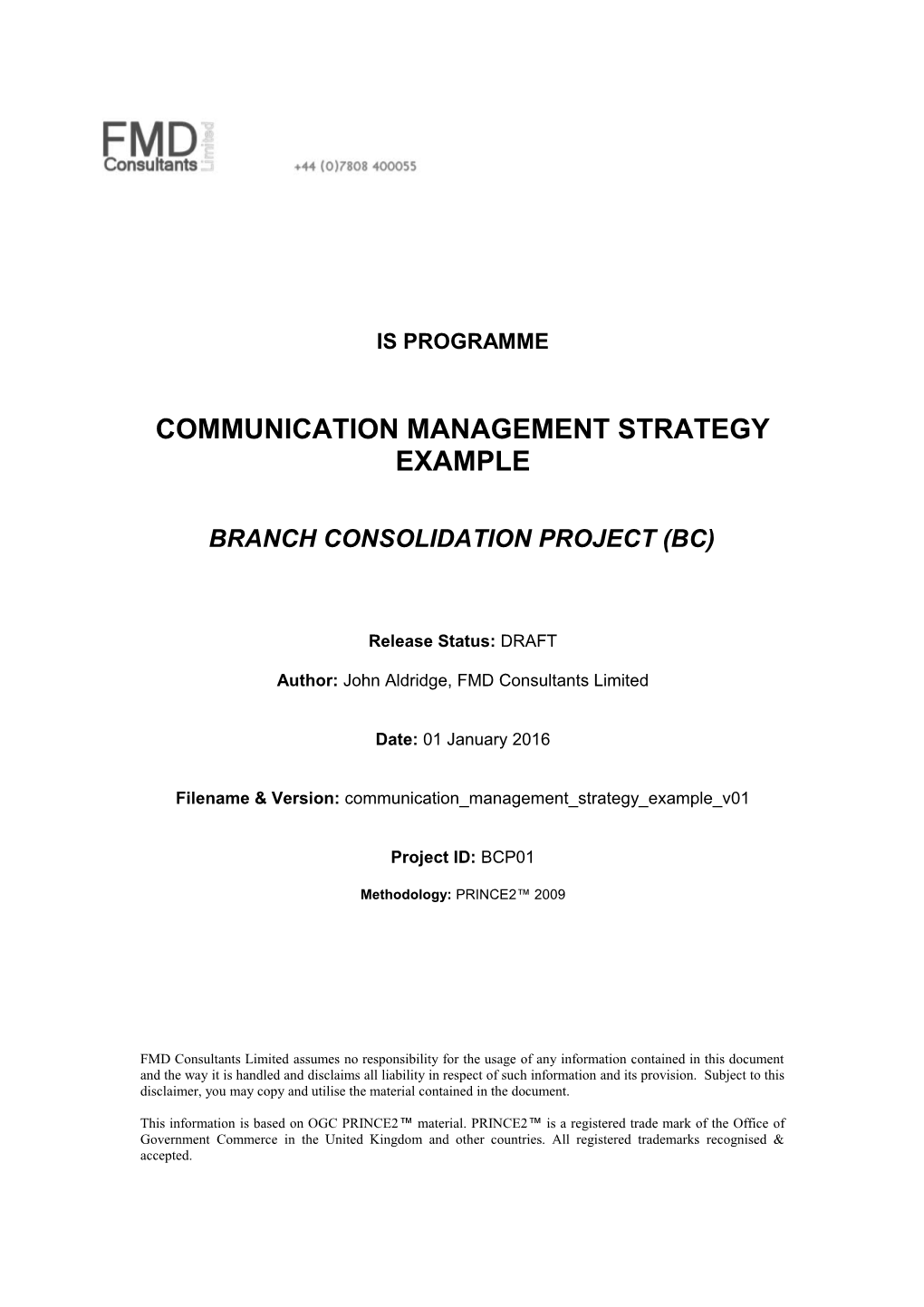 Communication Management Strategy Example