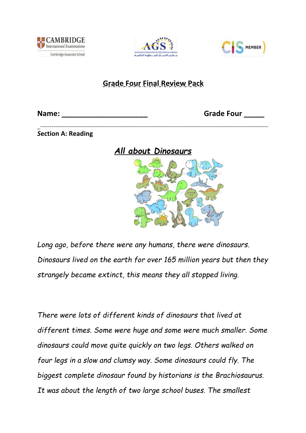 Grade Four Final Review Pack