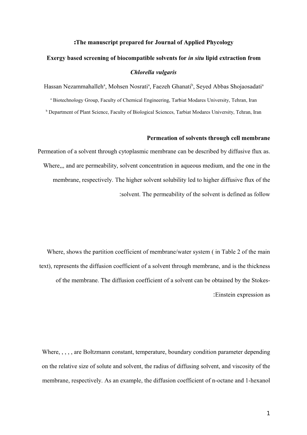 The Manuscript Prepared for Journal of Applied Phycology