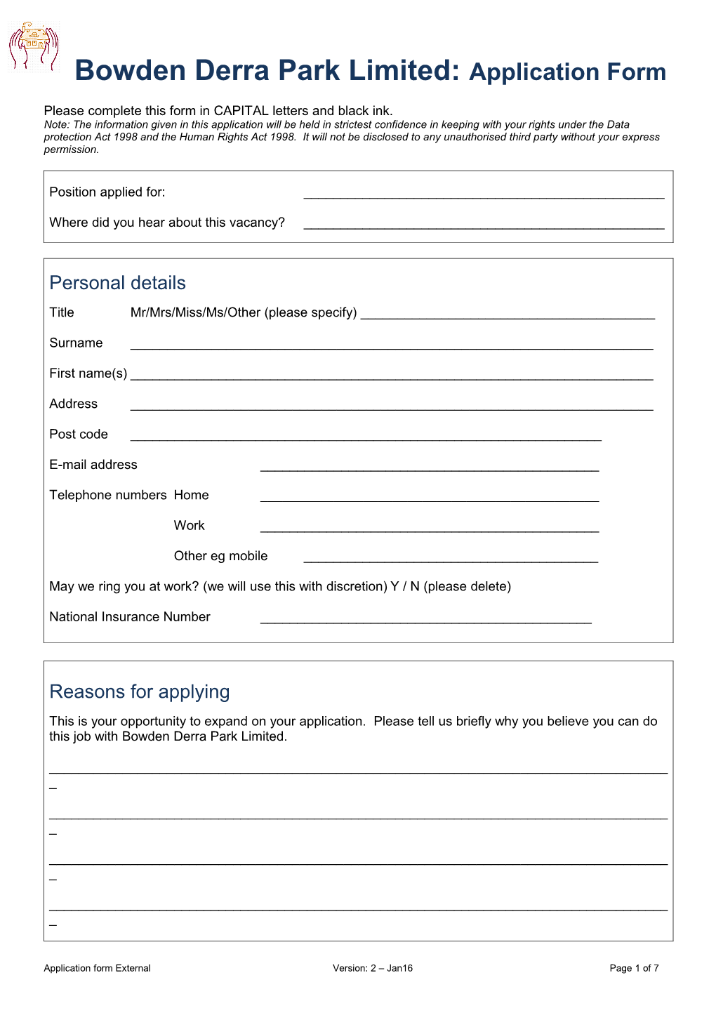 Happy Days Application Form