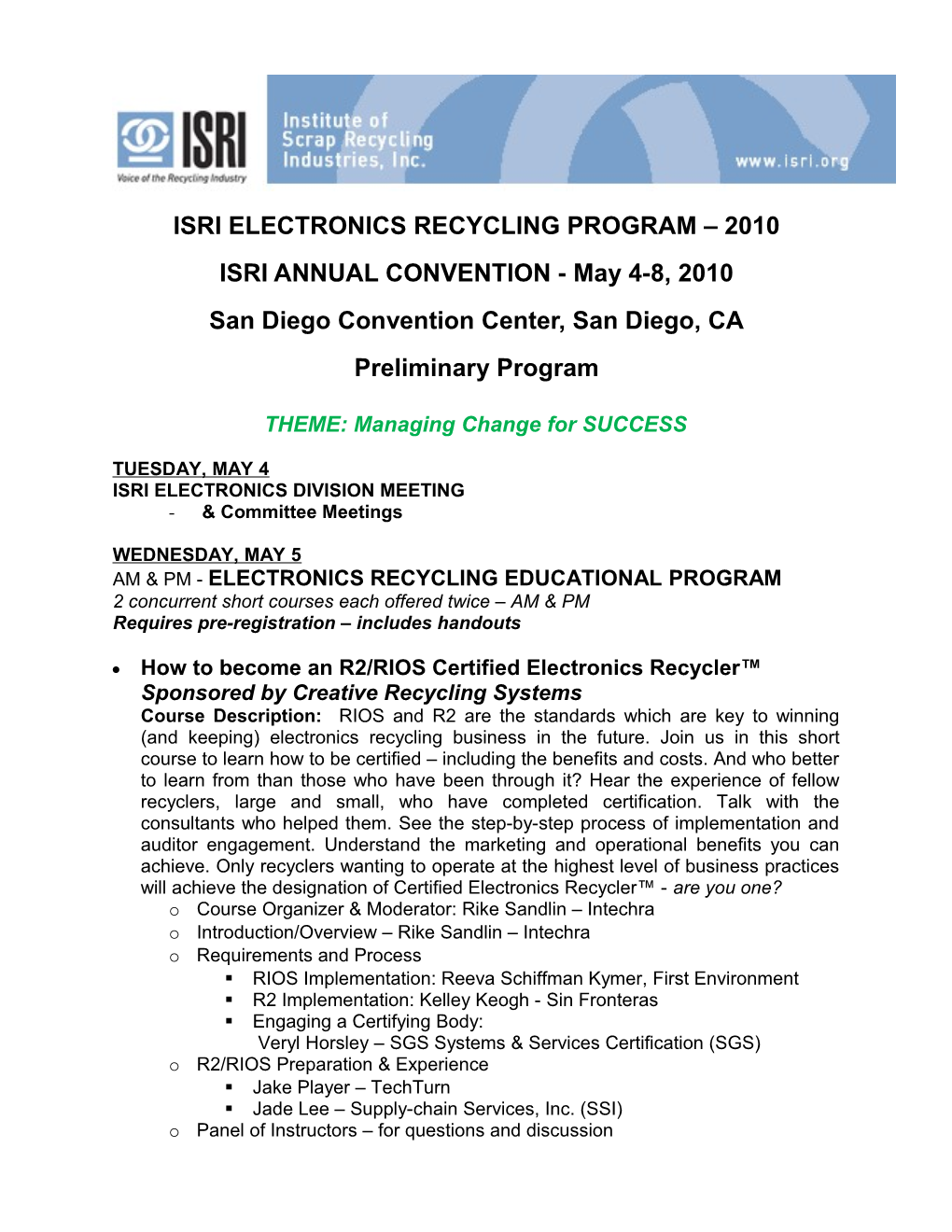 Isri Electronics Recycling Program