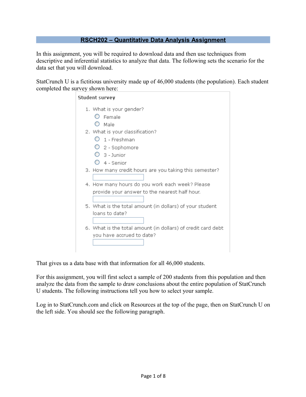 RSCH202 Quantitative Data Analysis Assignment