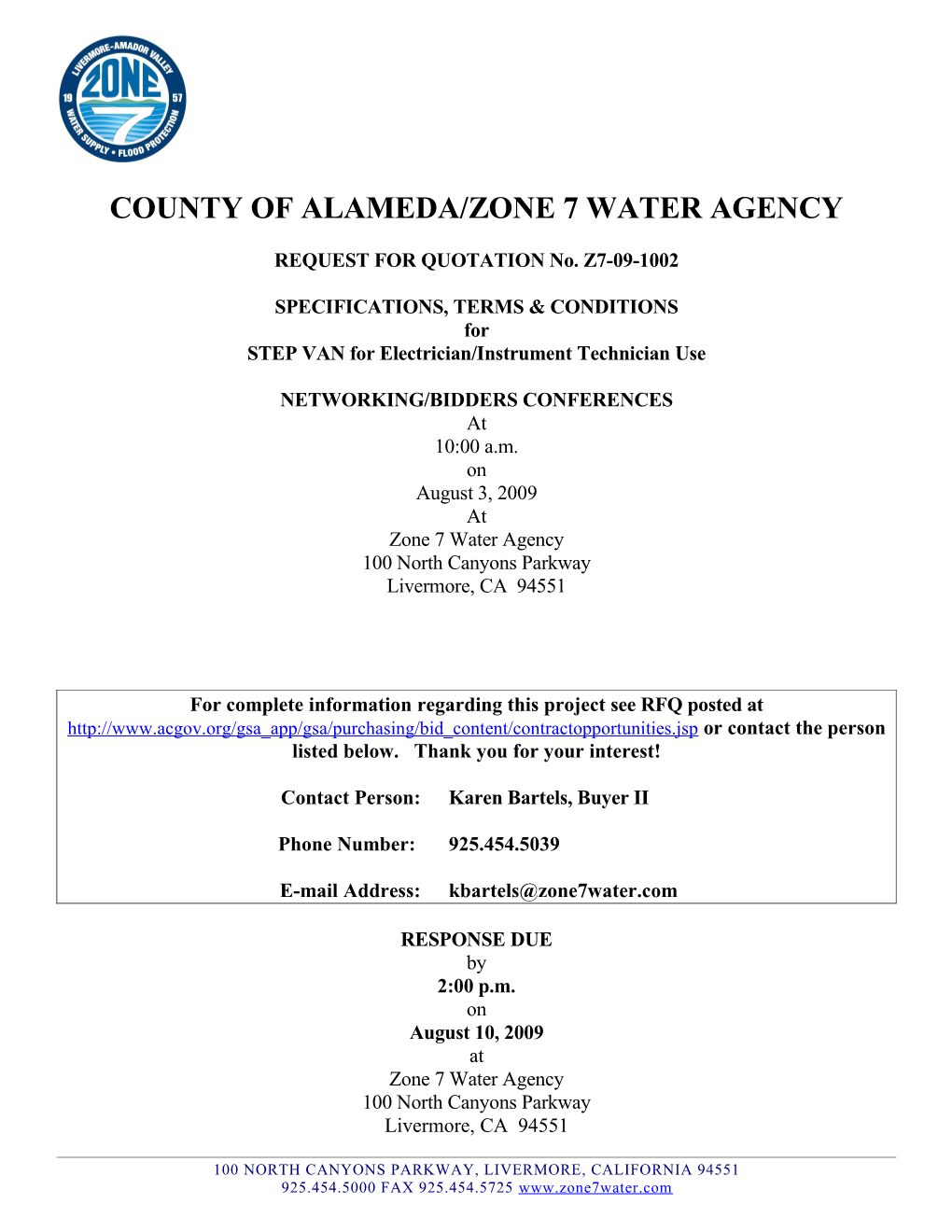 County of Alameda/Zone 7 Water Agency