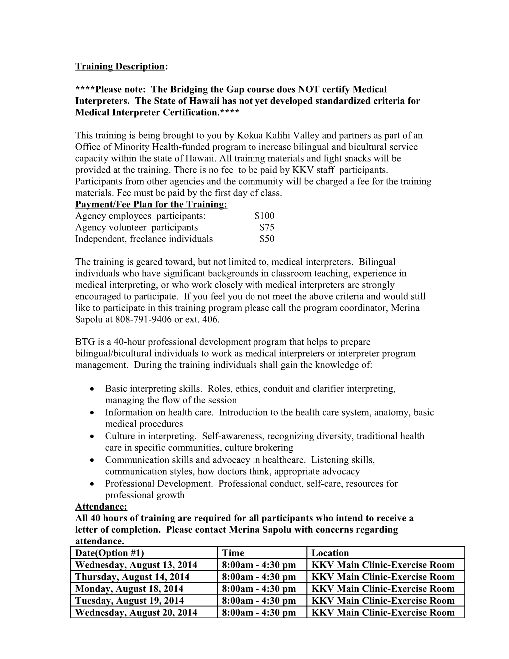 Bridging the Gap Registration Information Form