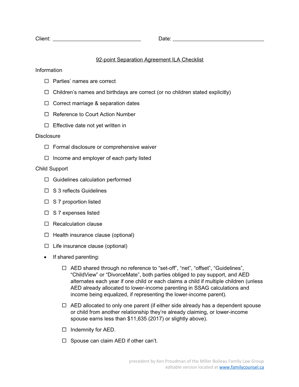 92-Point Separation Agreement Ilachecklist