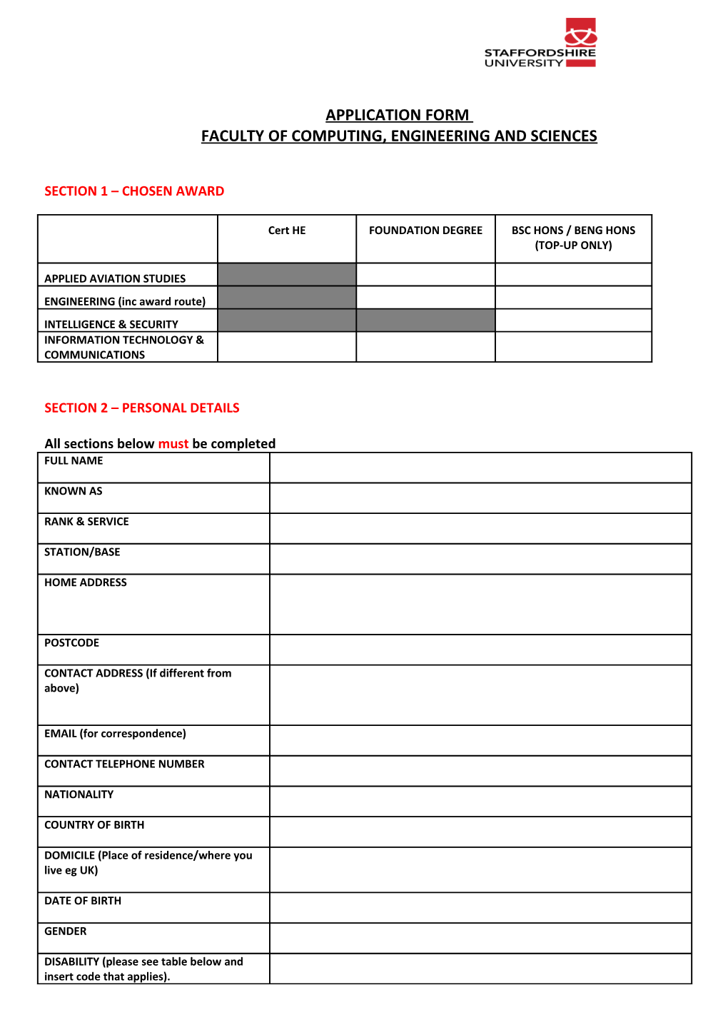 Details Required for Each Student Prior to E