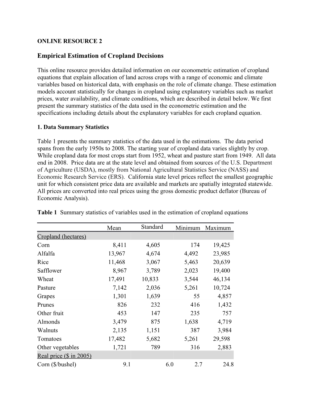 Empirical Estimation of Cropland Decisions