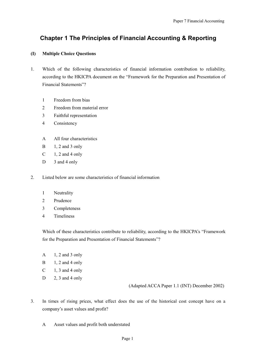 Chapter 1 the Principles of Financial Accounting & Reporting