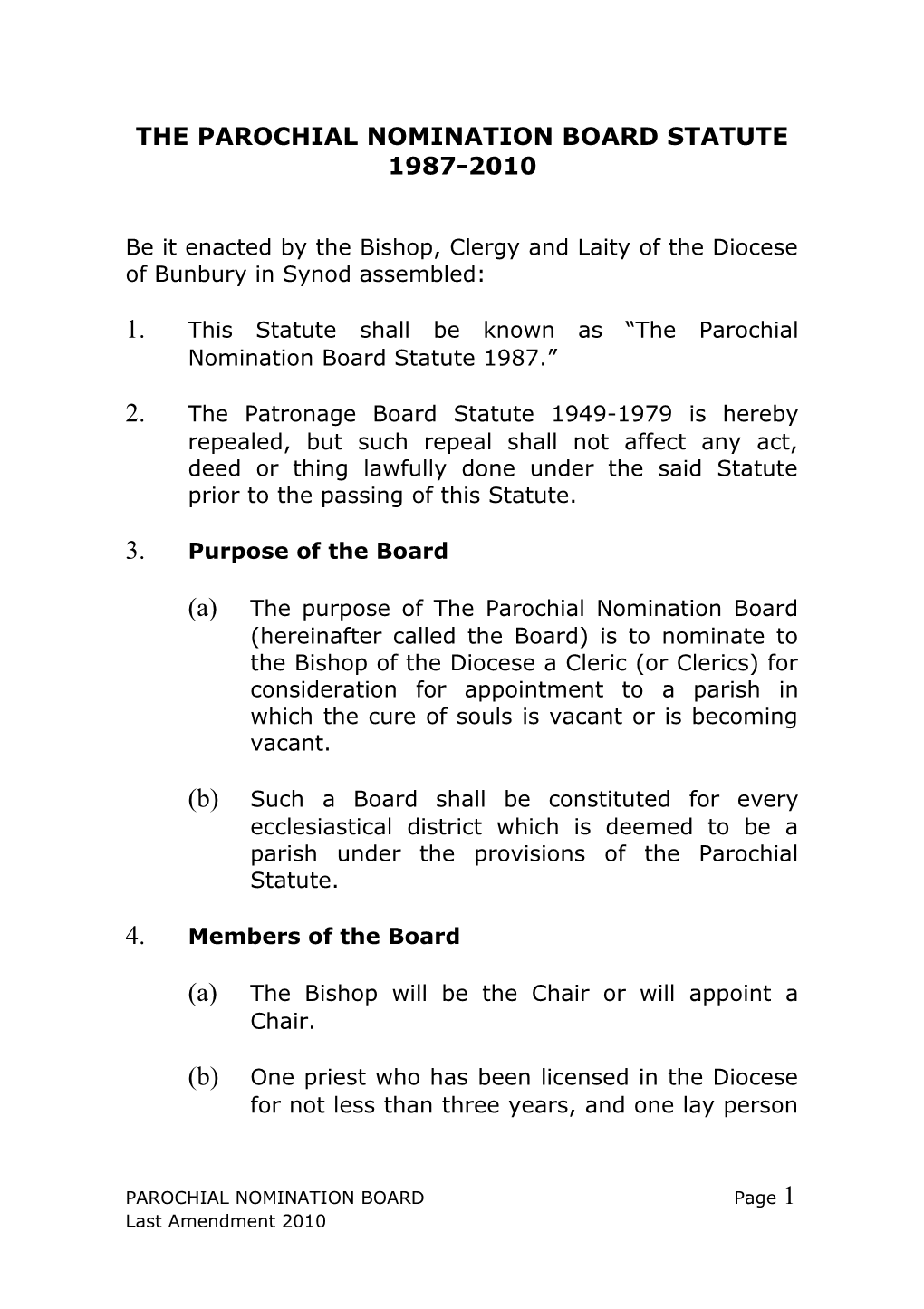 The Parochial Nomination Board Statute 1987-2010