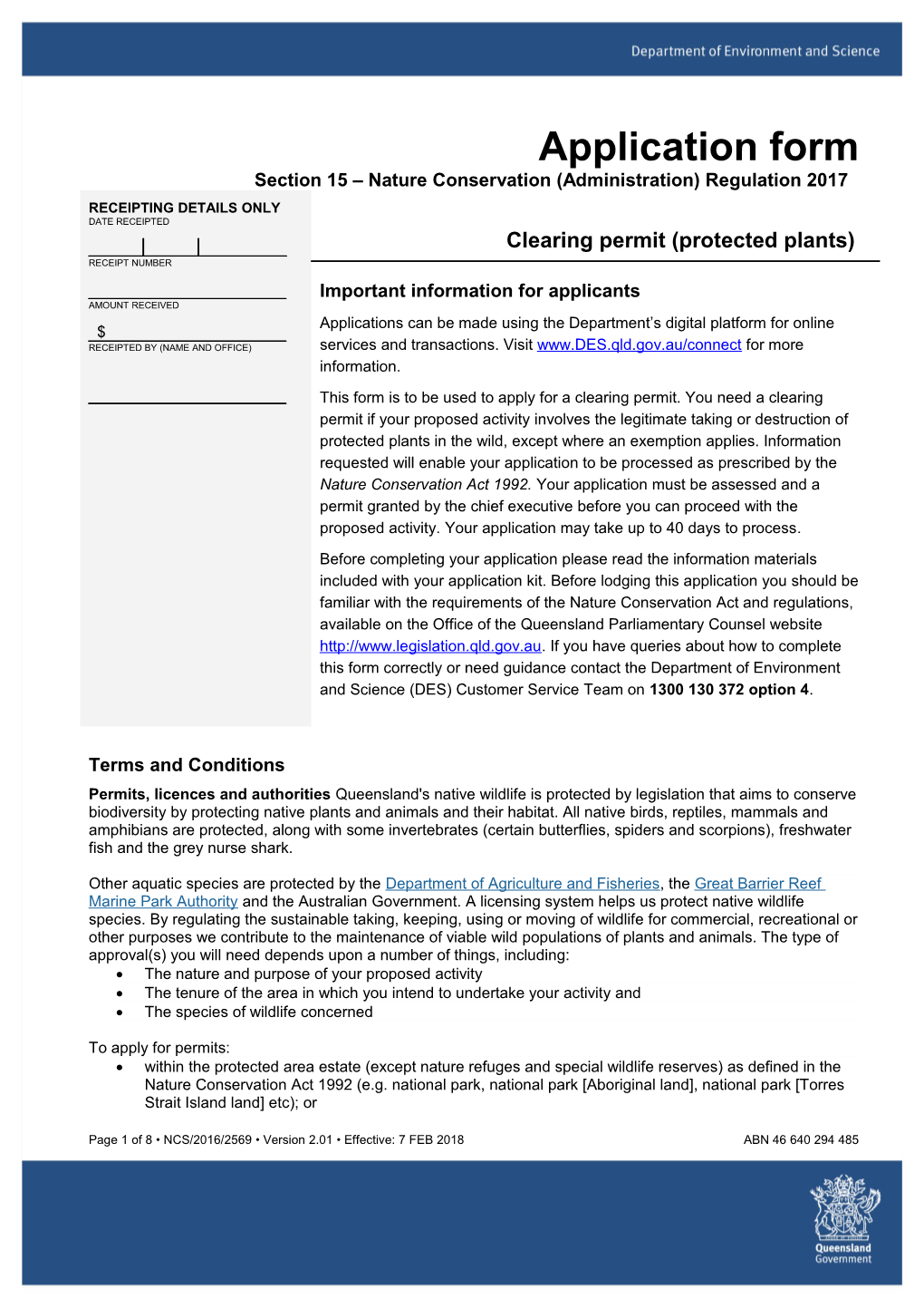 NCS/2016/2569 Application Form Clearing Permit (Protected Plants)