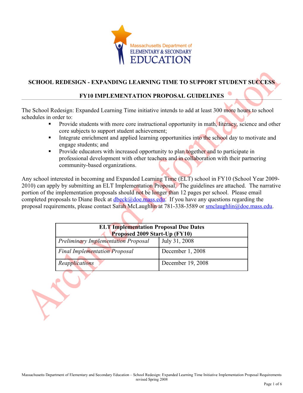 FY10 Expanded Learning Time Guidance