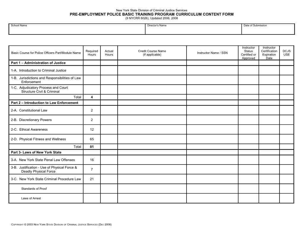 Office of Public Safety - Pre-Employment Police Basic Training Course