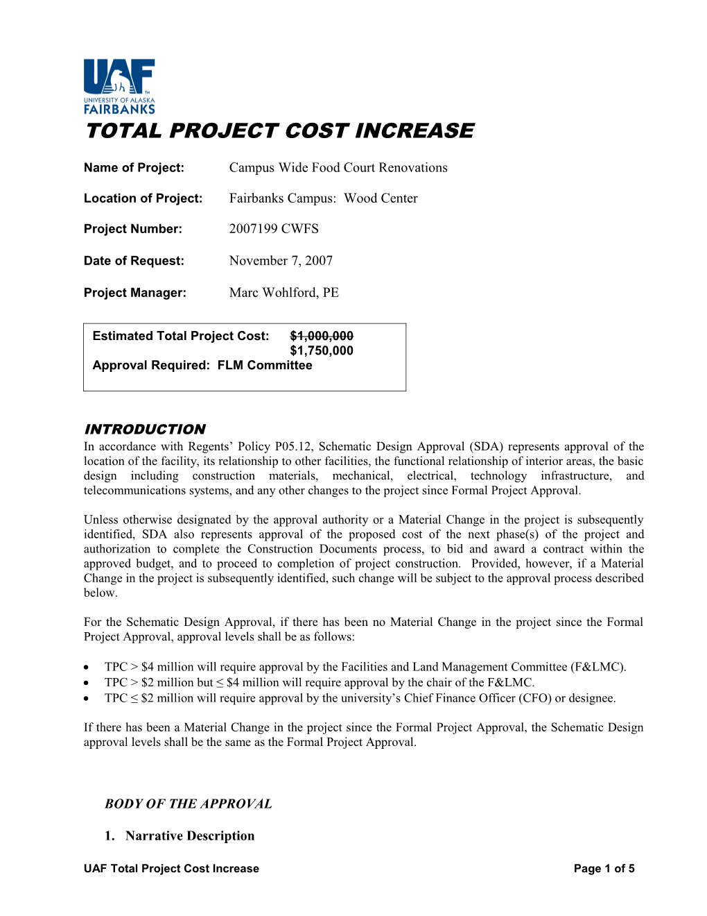 Total Project Cost Increase