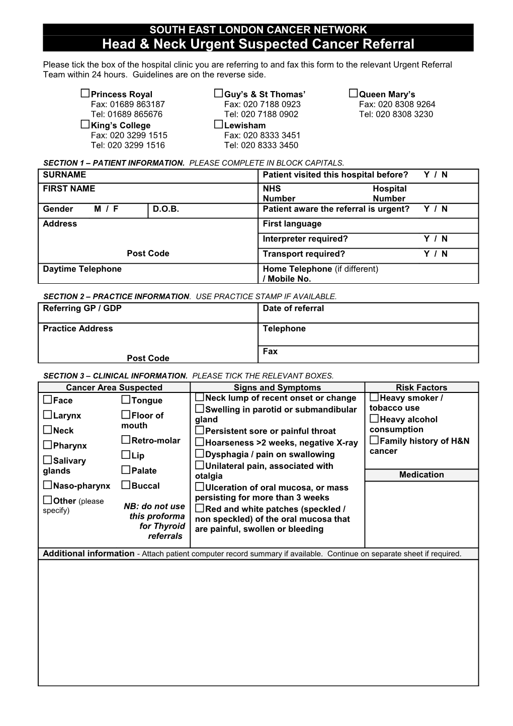 Head & Neck Suspected Cancer Referral