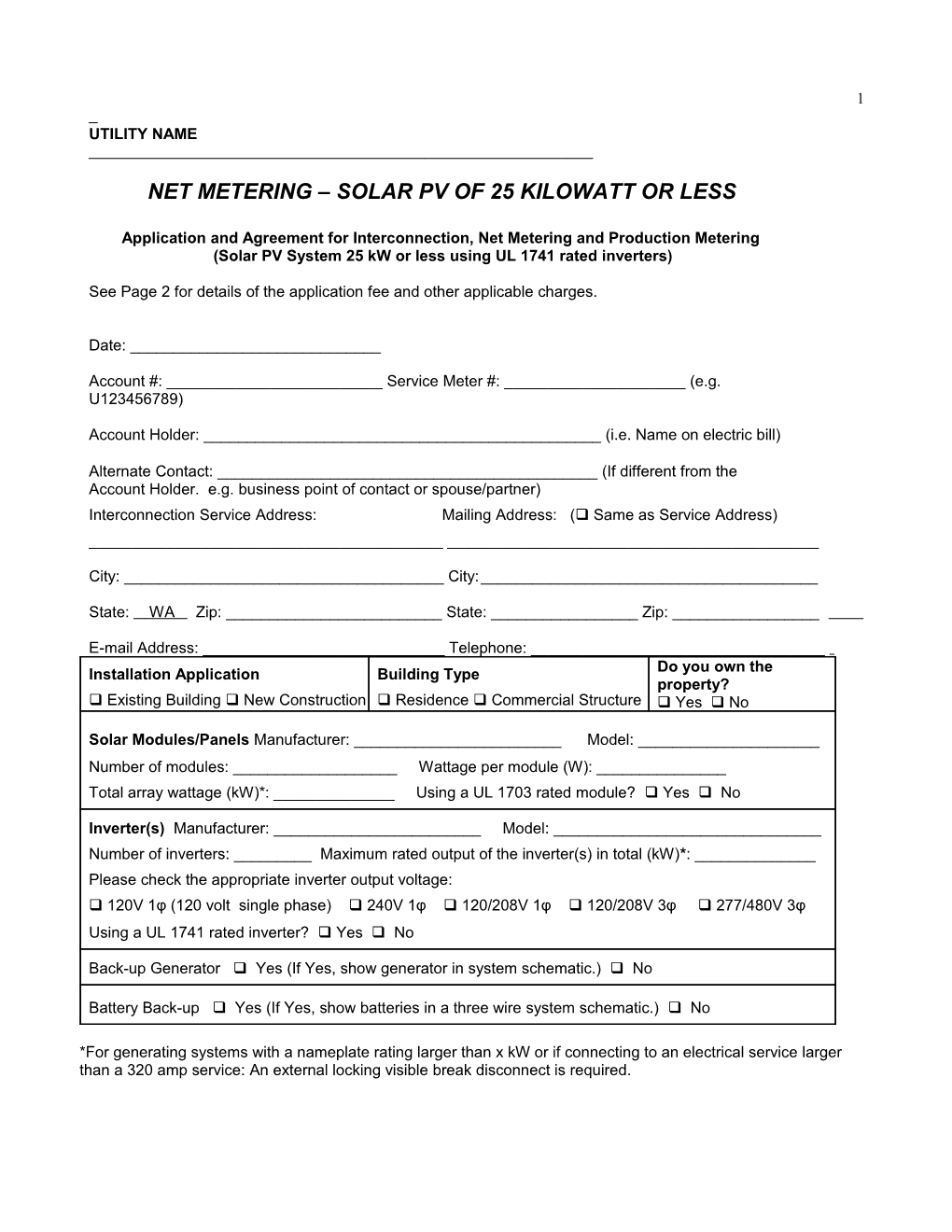 Net Metering Solar Pv of 25 Kilowatt OR LESS