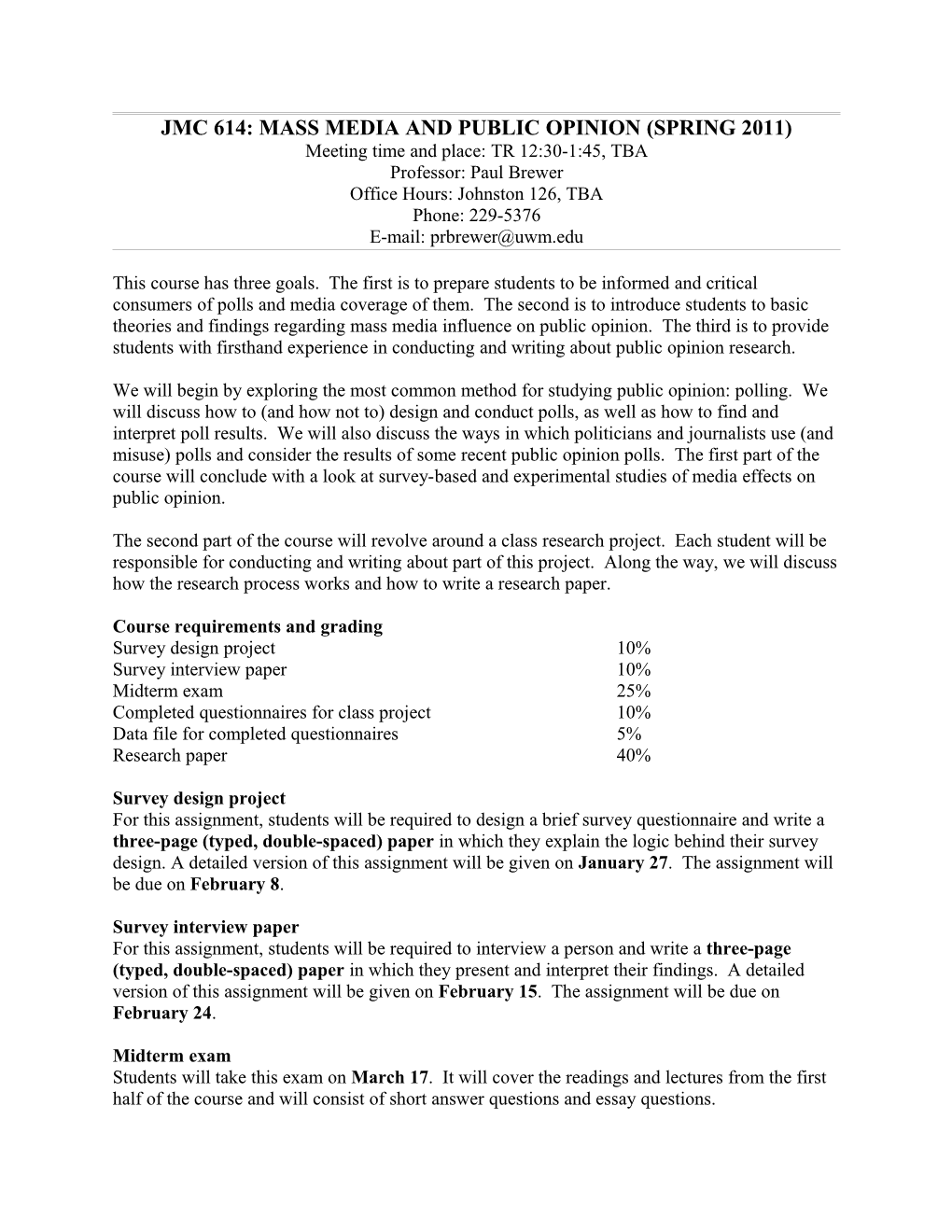 JMC 614: Mass Media and Public Opinion