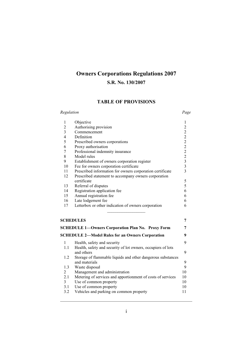 Owners Corporations Regulations 2007