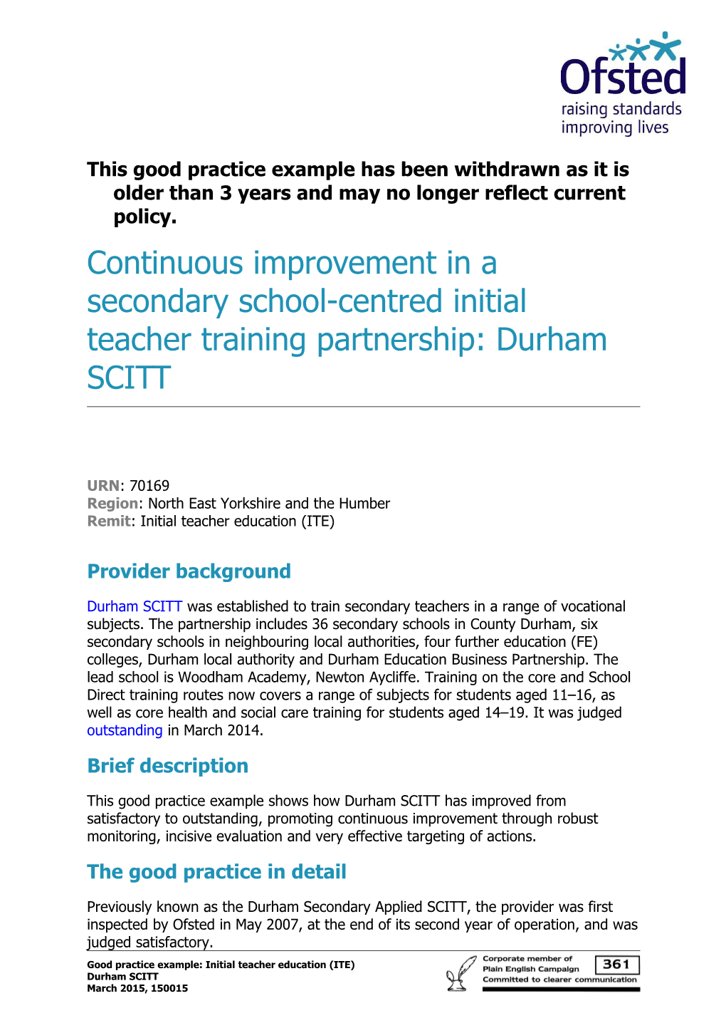 Continuous Improvement in a Secondary School-Centred Initial Teacher Training Partnership