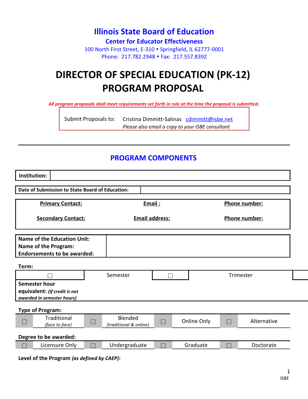 Director of Special Education (PK-12) Program Proposal