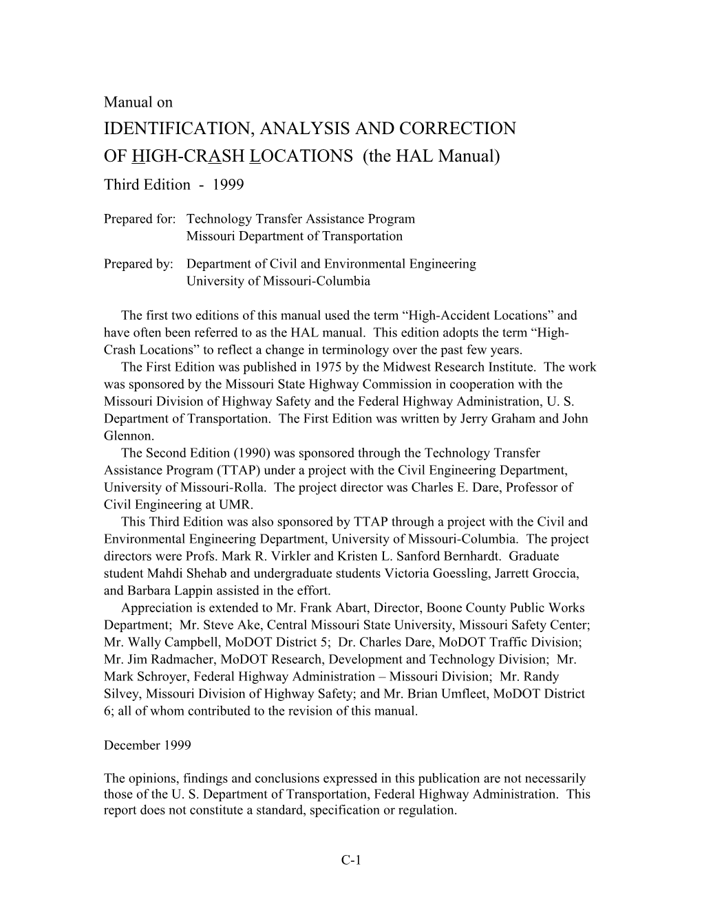 Identification, Analysis and Correction