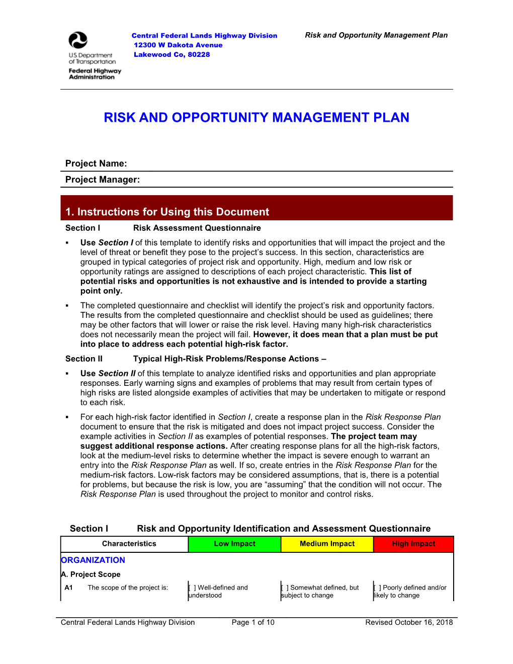 Risk Assessment Questionnaire Template