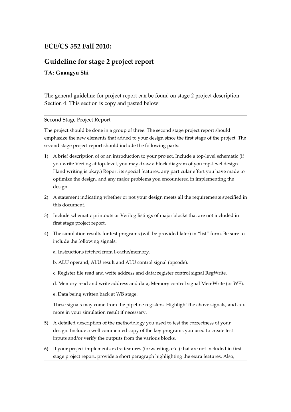 Guideline for Stage 2 Project Report
