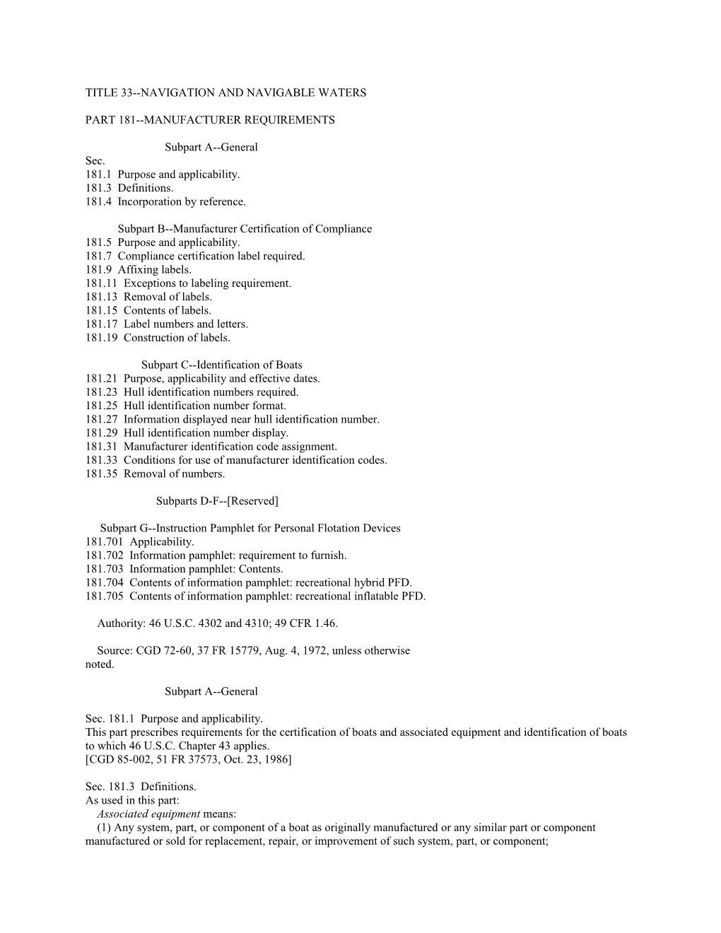 Part 181 - Manufacturer Requirements